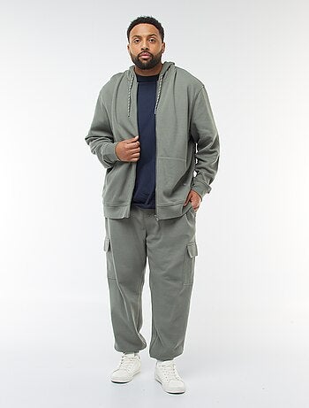 Sweatshirt de malha piqué com abertura com fecho e capuz
