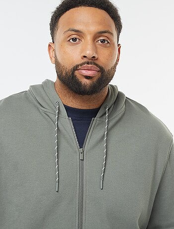 Sweatshirt de malha piqué com abertura com fecho e capuz