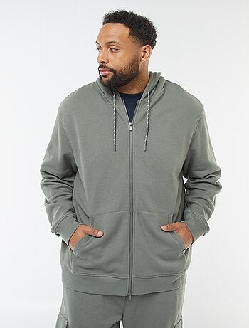 Sweatshirt de malha piqué com abertura com fecho e capuz