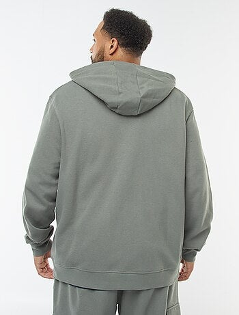 Sweatshirt de malha piqué com abertura com fecho e capuz