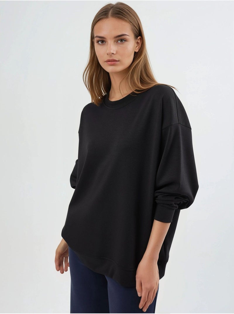 Sweatshirt de malha relaxed fit com decote redondo busem Preto - Kiabi