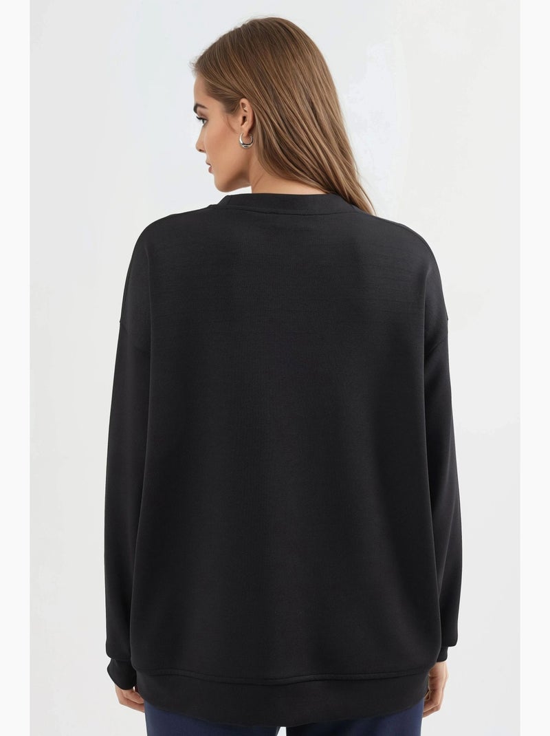 Sweatshirt de malha relaxed fit com decote redondo busem Preto - Kiabi