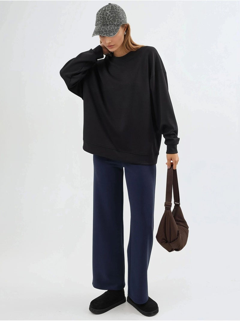 Sweatshirt de malha relaxed fit com decote redondo busem Preto - Kiabi