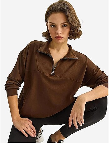 Sweatshirt de malha relaxed fit com gola com fecho de correr lucci