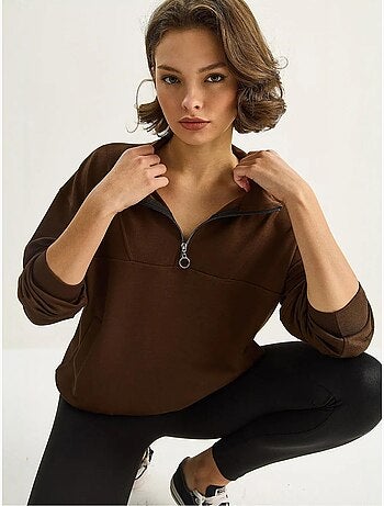 Sweatshirt de malha relaxed fit com gola com fecho de correr lucci