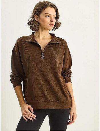 Sweatshirt de malha relaxed fit com gola com fecho de correr lucci