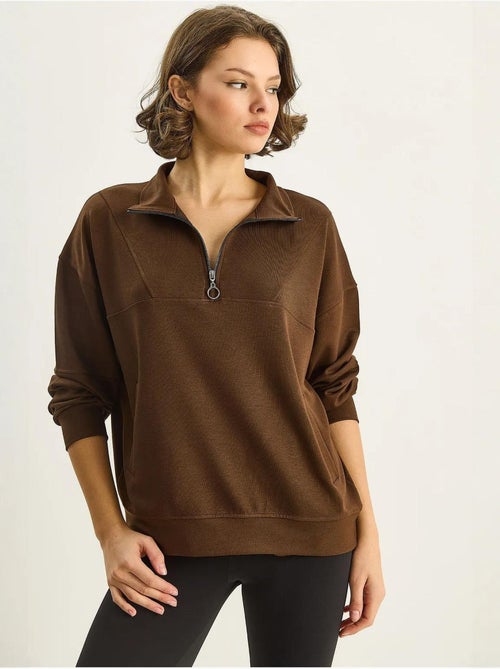 Sweatshirt de malha relaxed fit com gola com fecho de correr lucci - Kiabi Sweatshirt de malha relaxed fit com gola com fecho de correr lucci - Kiabi