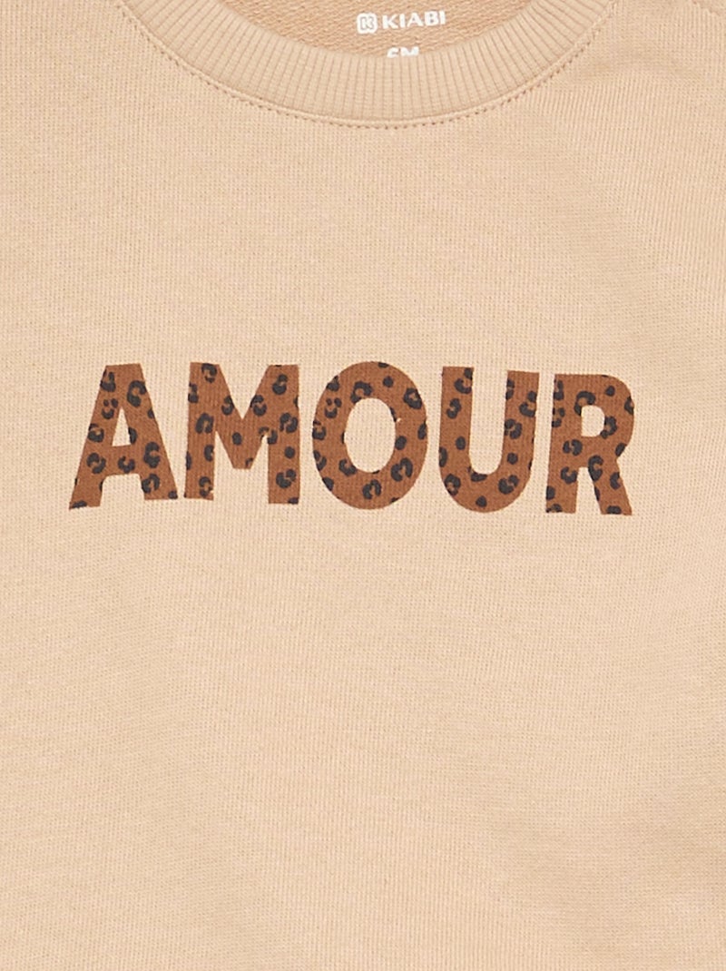Sweatshirt de manga comprida com estampado Bege - Kiabi