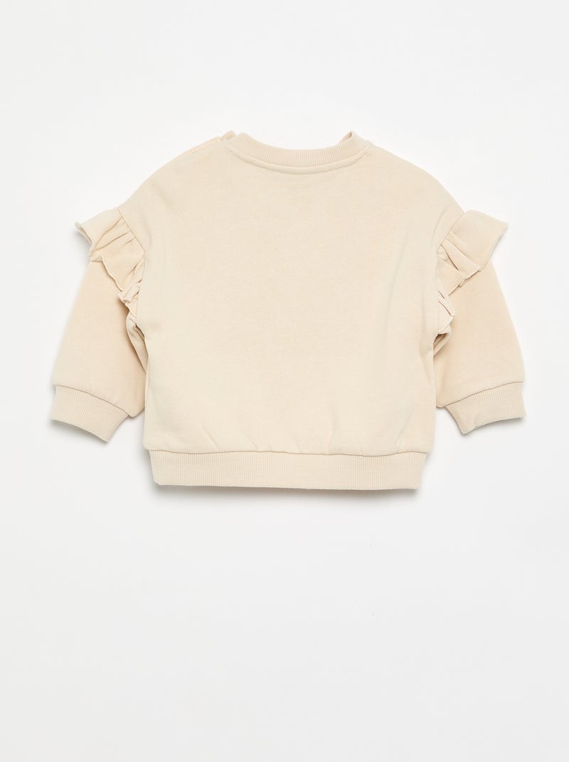 Sweatshirt de manga comprida com folhos nos ombros Bege - Kiabi