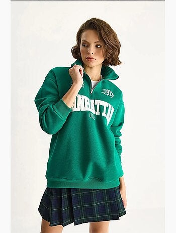 Sweatshirt de manga comprida com gola com fecho e estampado nas costas lucci