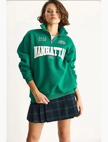 Sweatshirt de manga comprida com gola com fecho e estampado nas costas lucci