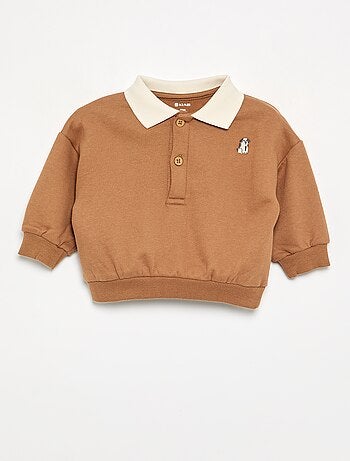 Sweat de manga comprida com gola polo
