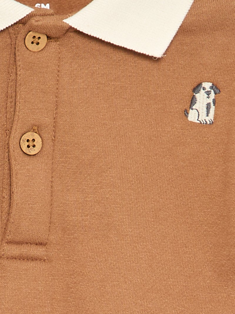 Sweatshirt de manga comprida com gola polo Castanho - Kiabi