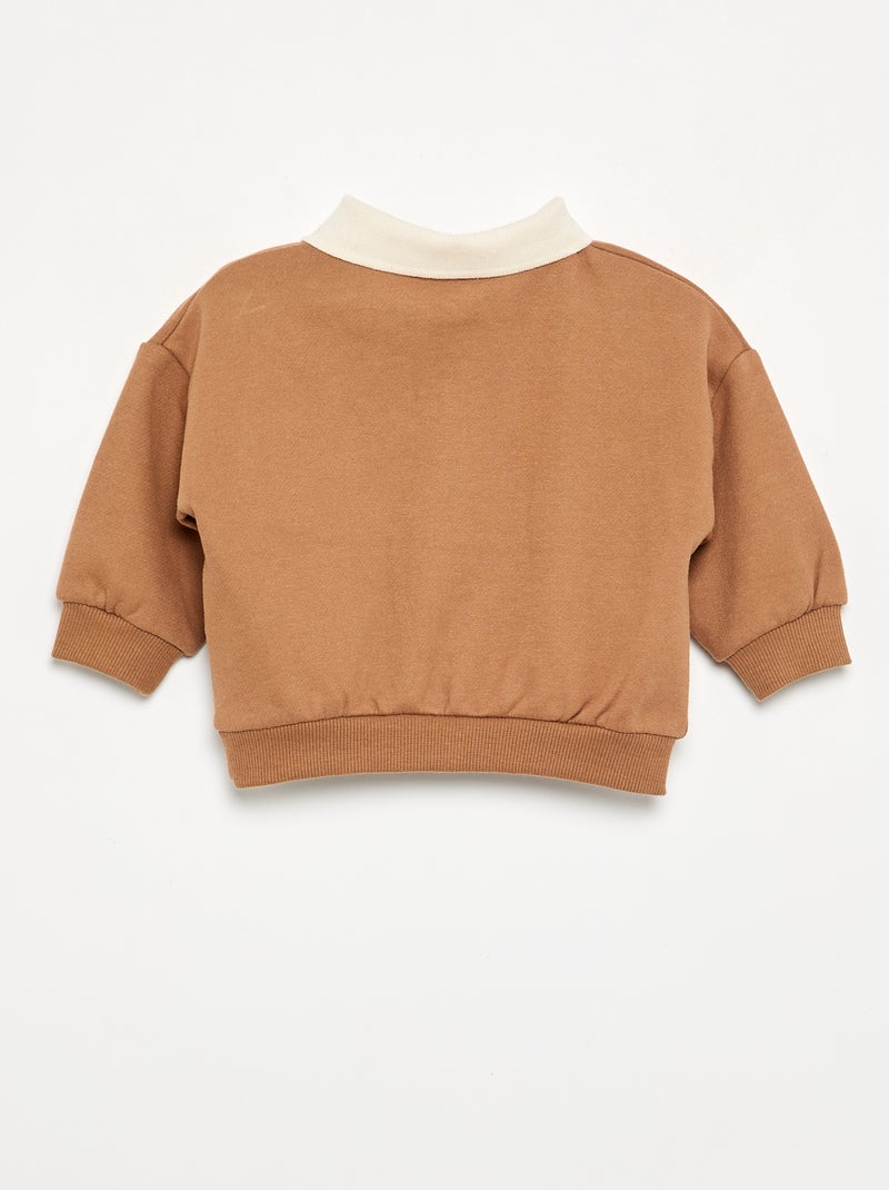 Sweatshirt de manga comprida com gola polo Castanho - Kiabi