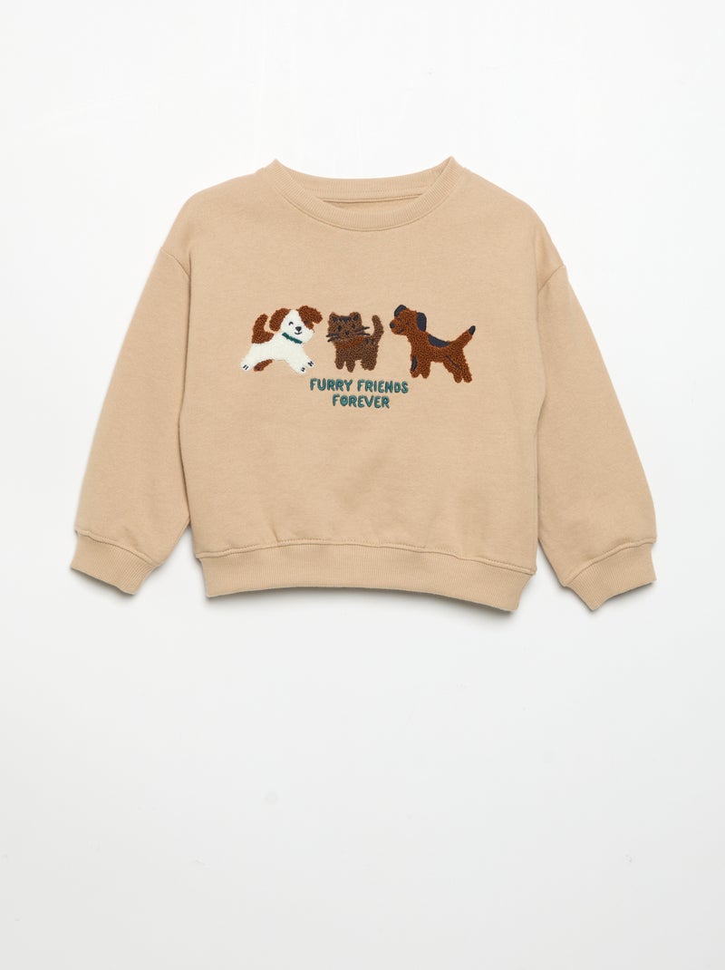 Sweatshirt de manga comprida em polar com ilustração Bege - Kiabi