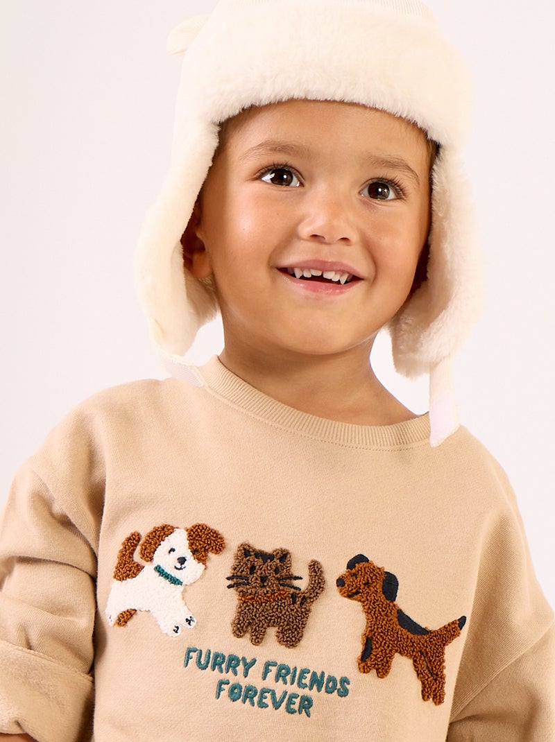 Sweatshirt de manga comprida em polar com ilustração Bege - Kiabi