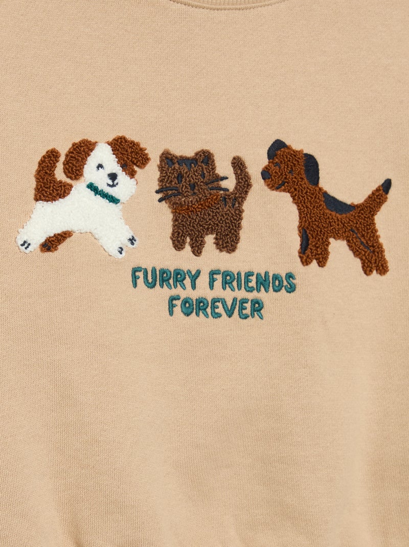 Sweatshirt de manga comprida em polar com ilustração Bege - Kiabi
