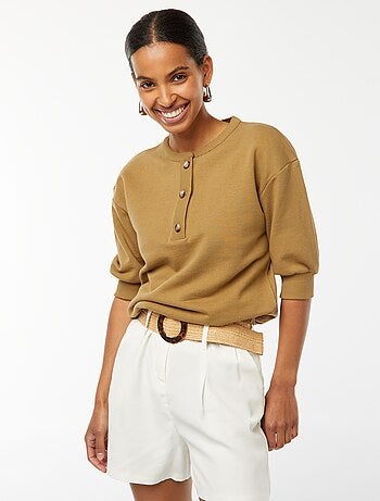 Sweatshirt de manga curta em moletão