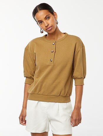 Sweatshirt de manga curta em moletão