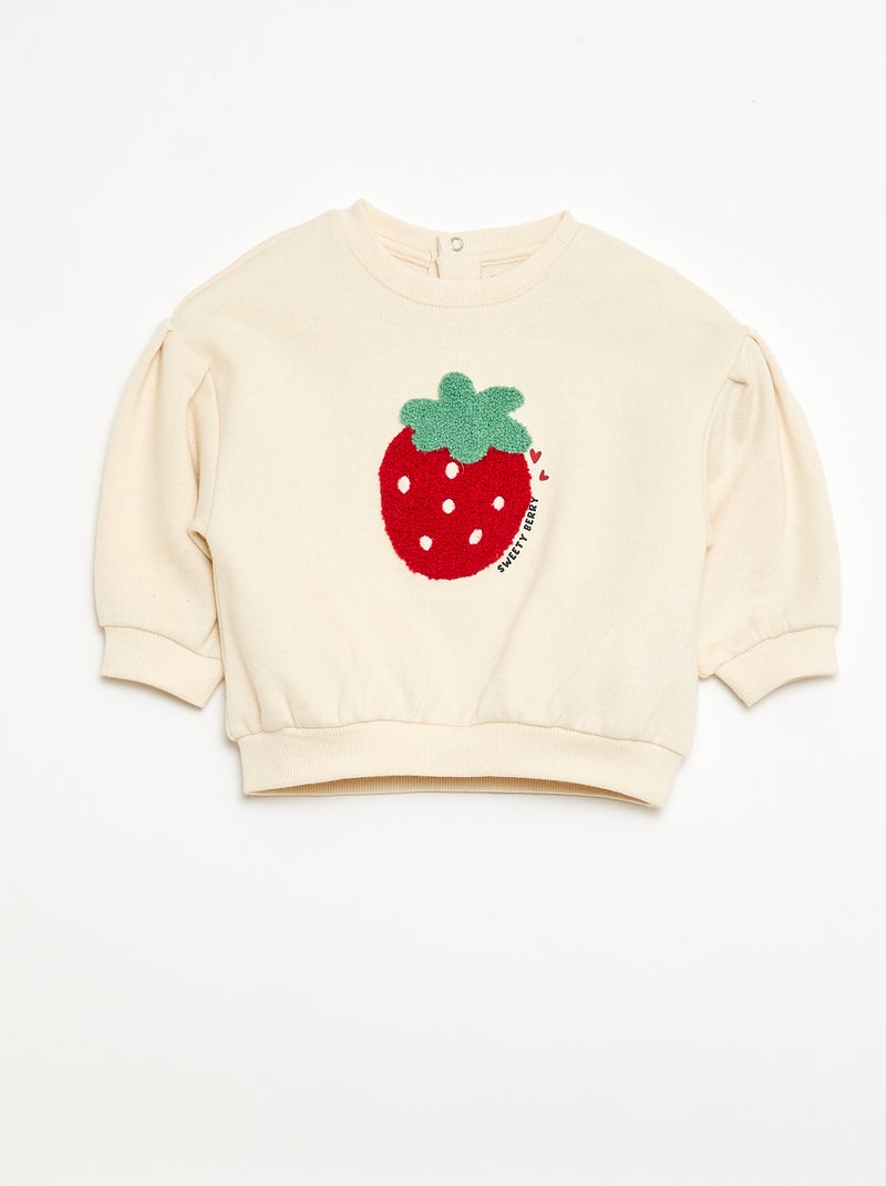 Sweatshirt de mangas compridas com patch em malha bouclé Branco - Kiabi