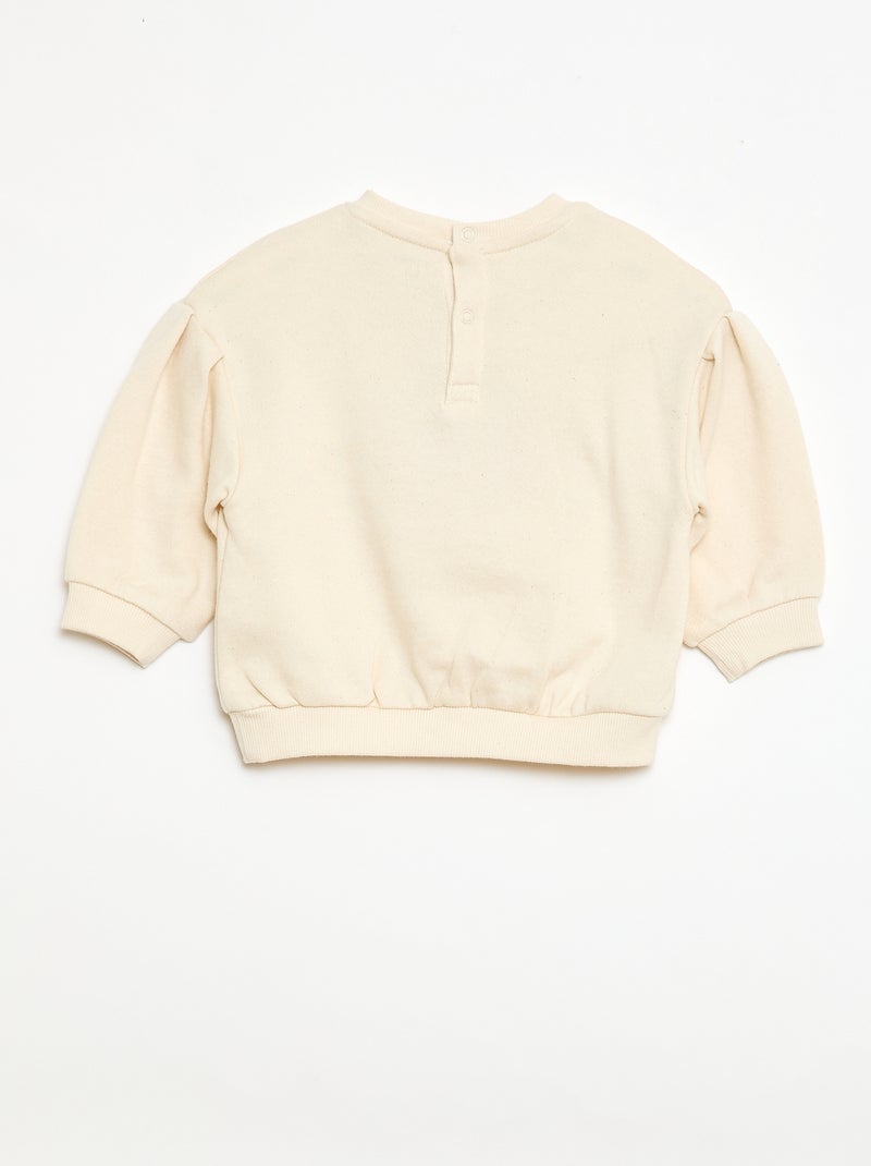 Sweatshirt de mangas compridas com patch em malha bouclé Branco - Kiabi