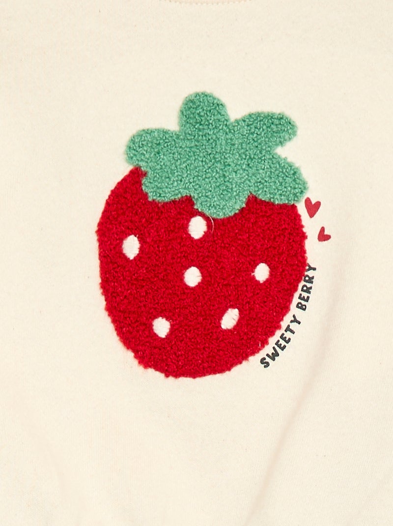 Sweatshirt de mangas compridas com patch em malha bouclé Branco - Kiabi