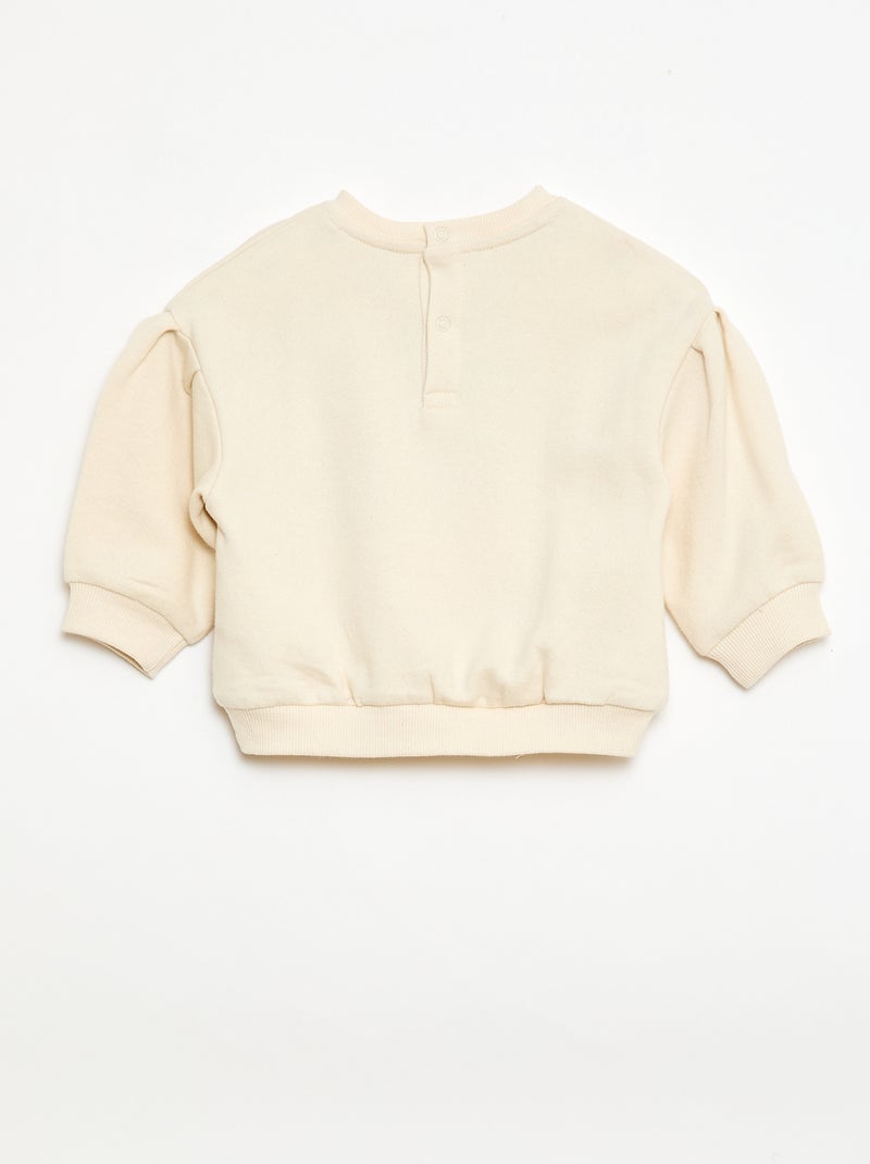 Sweatshirt de mangas compridas com patch em malha bouclé Branco - Kiabi