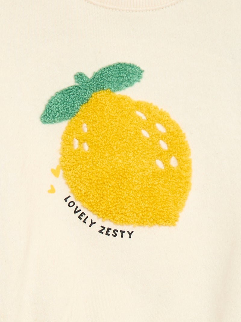 Sweatshirt de mangas compridas com patch em malha bouclé Branco - Kiabi
