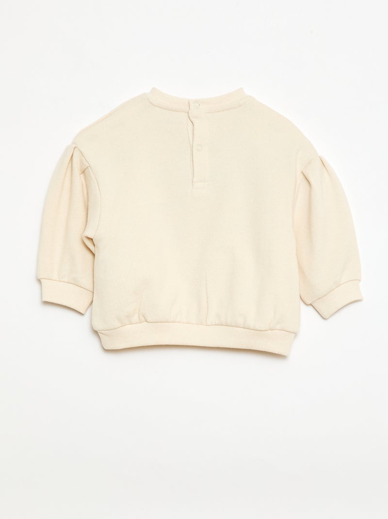 Sweatshirt de mangas compridas com patch em malha bouclé Branco - Kiabi