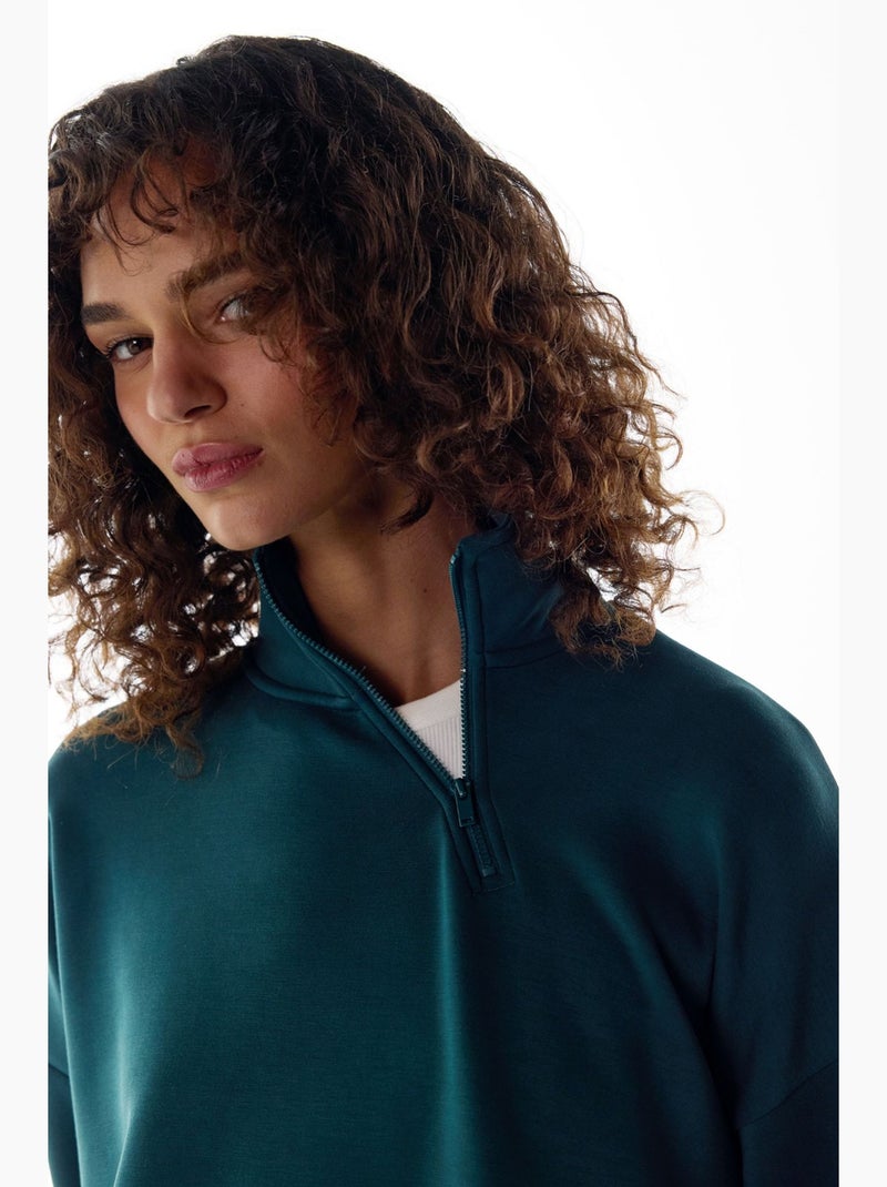 Sweatshirt de modal com meio fecho penti Azul-petróleo - Kiabi