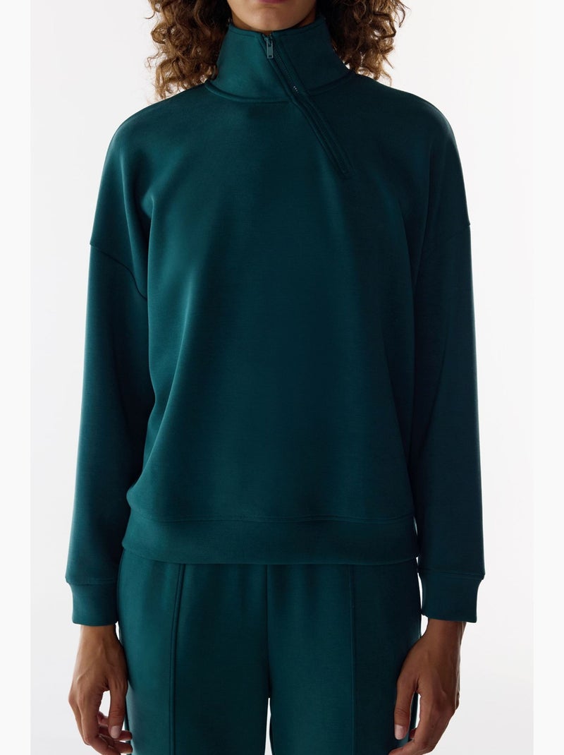 Sweatshirt de modal com meio fecho penti Azul-petróleo - Kiabi