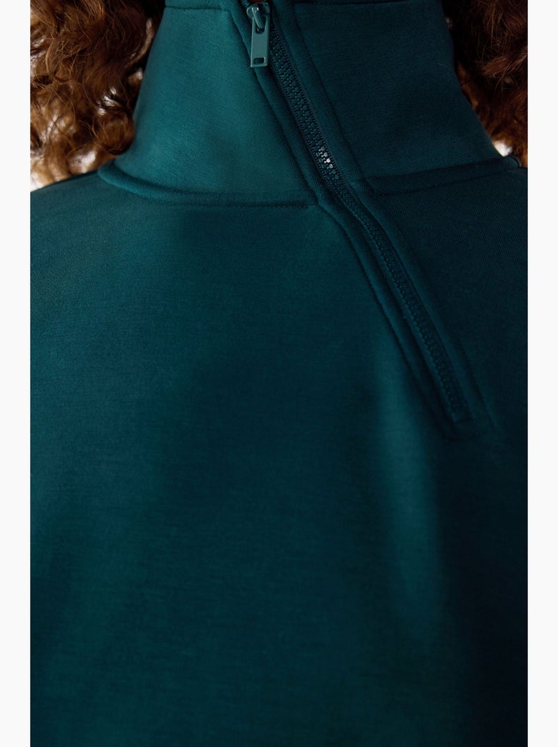 Sweatshirt de modal com meio fecho penti Azul-petróleo - Kiabi