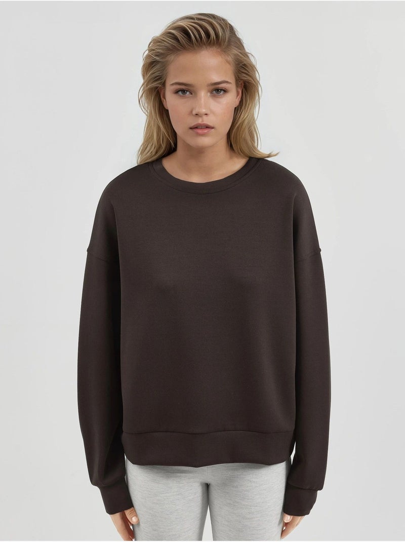 Sweatshirt de modal relaxed fit com gola redonda busem Castanho-escuro - Kiabi