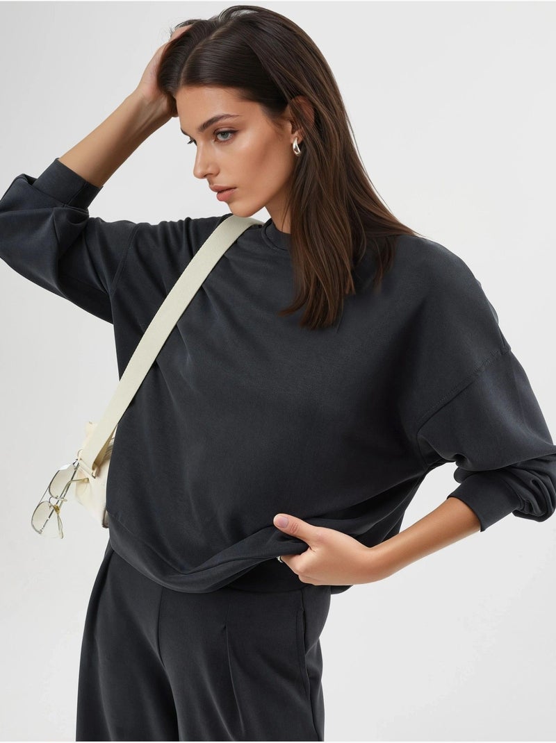 Sweatshirt de modal relaxed fit com gola redonda busem Cinza-preto - Kiabi
