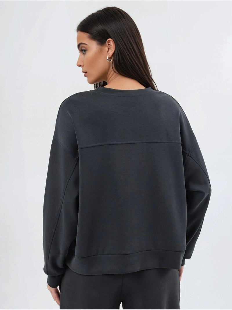 Sweatshirt de modal relaxed fit com gola redonda busem Cinza-preto - Kiabi