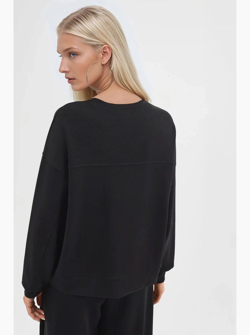 Sweatshirt de modal relaxed fit com gola redonda busem Preto - Kiabi