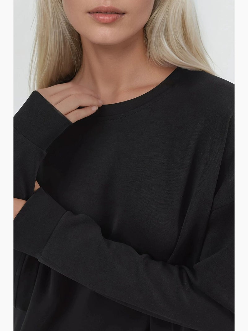 Sweatshirt de modal relaxed fit com gola redonda busem Preto - Kiabi