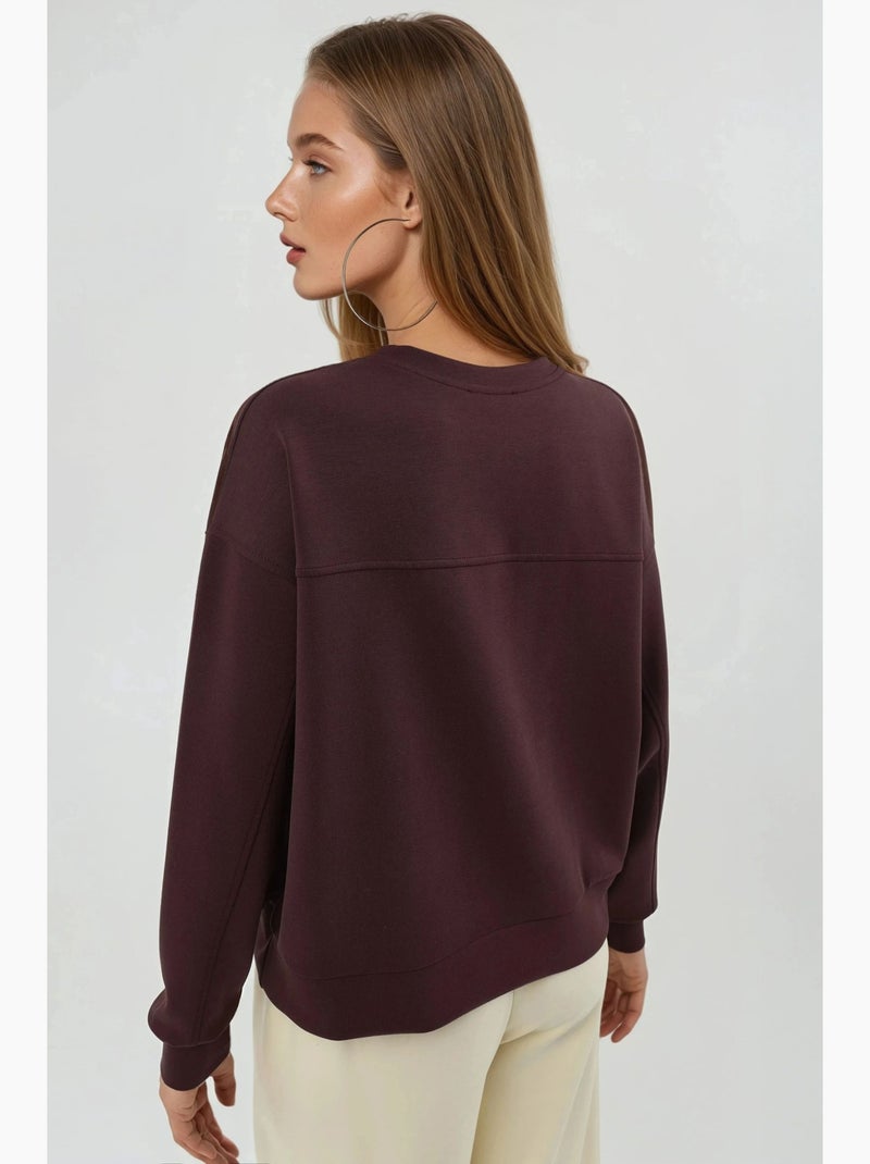 Sweatshirt de modal relaxed fit com gola redonda busem Vermelho bordô - Kiabi