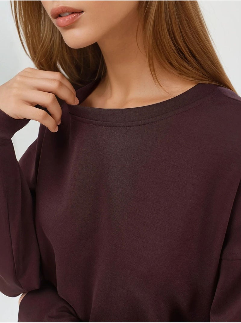 Sweatshirt de modal relaxed fit com gola redonda busem Vermelho bordô - Kiabi