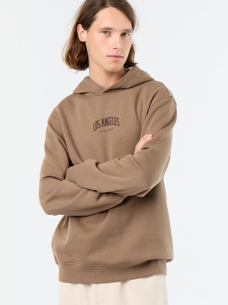 Sweatshirt de moletão com capuz estampado Castanho - Kiabi