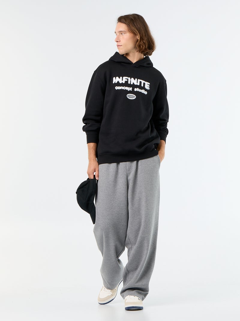 Sweatshirt de moletão com capuz estampado Preto - Kiabi