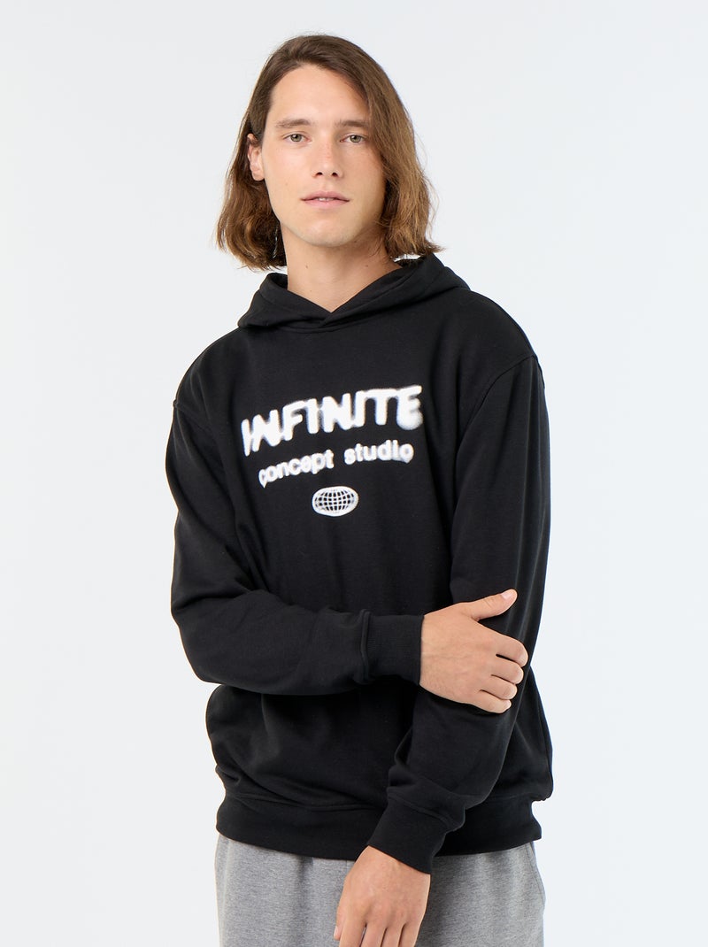 Sweatshirt de moletão com capuz estampado Preto - Kiabi