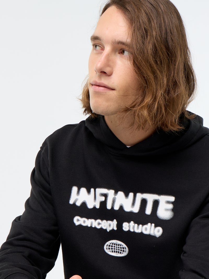 Sweatshirt de moletão com capuz estampado Preto - Kiabi