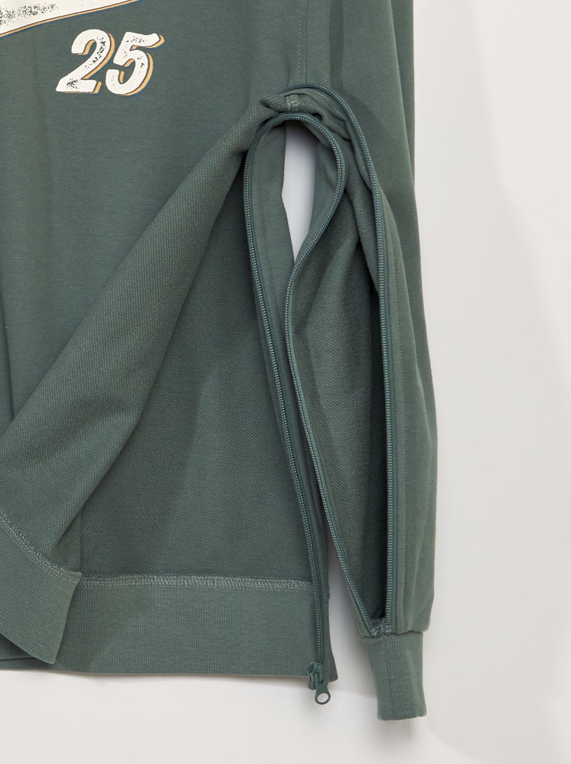 Sweatshirt de moletão com estampado - coleção fácil de vestir CAQUI - Kiabi