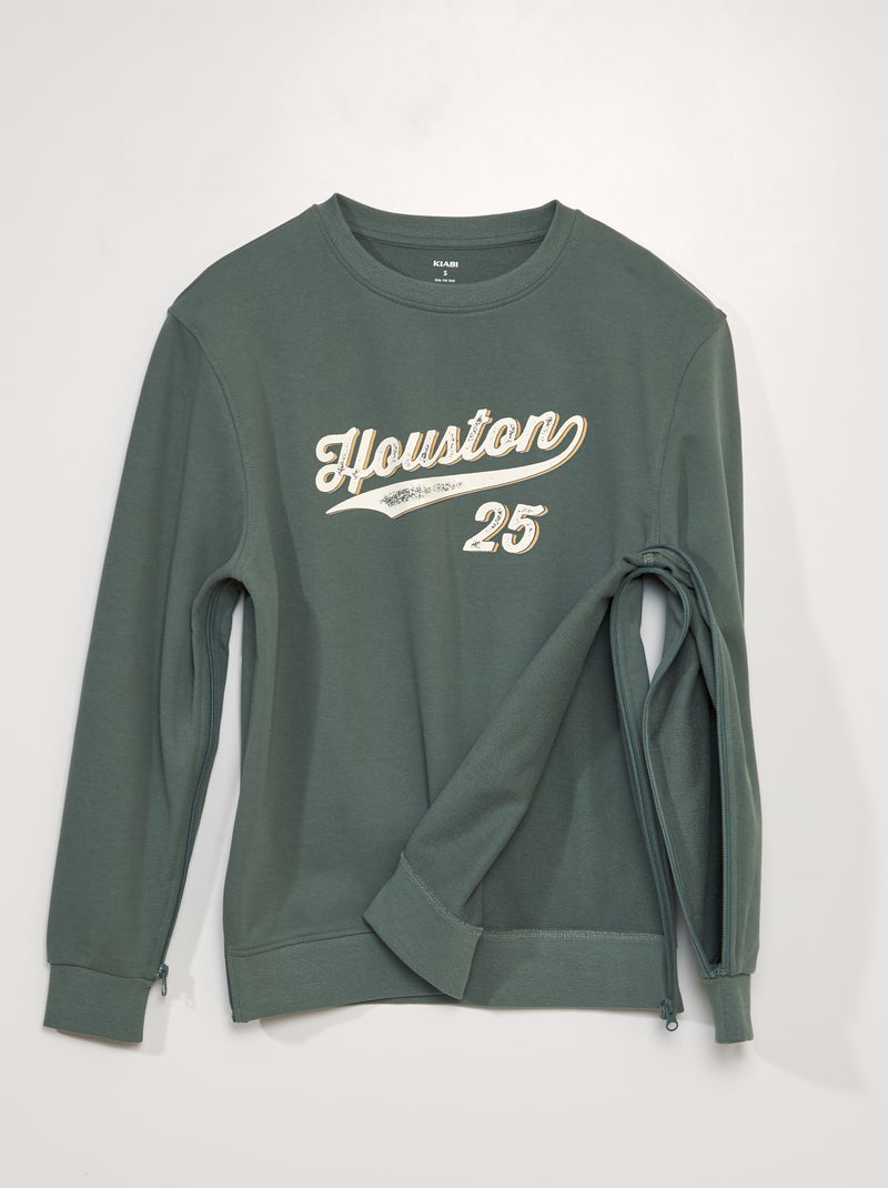 Sweatshirt de moletão com estampado - coleção fácil de vestir CAQUI - Kiabi