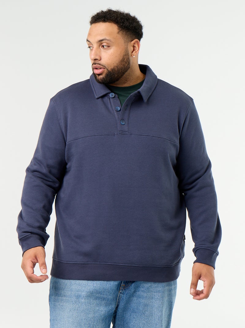 Sweatshirt de moletão com gola polo Azul - Kiabi