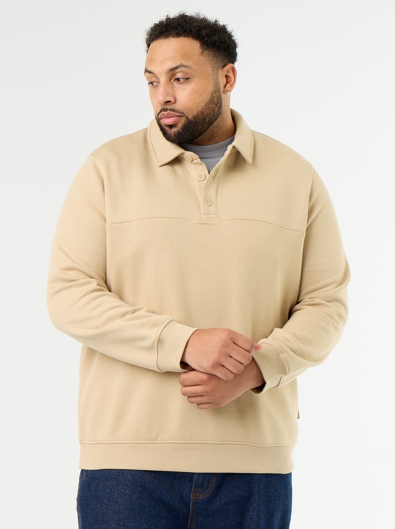 Sweatshirt de moletão com gola polo Bege - Kiabi