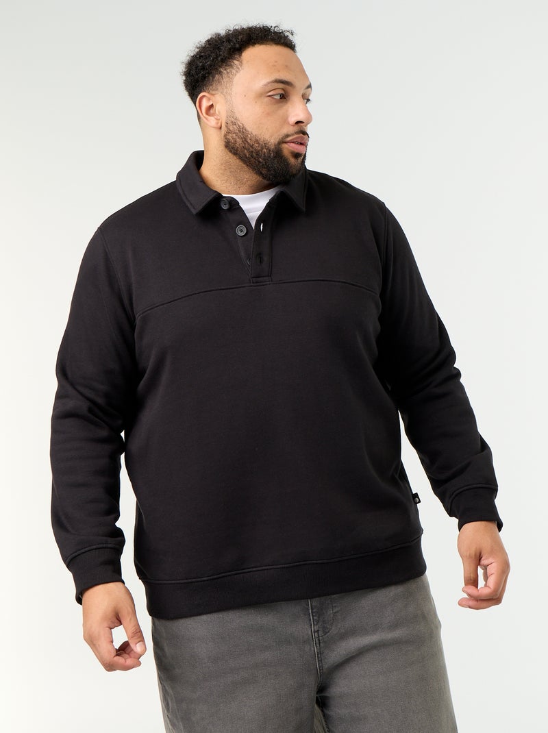 Sweatshirt de moletão com gola polo Preto - Kiabi
