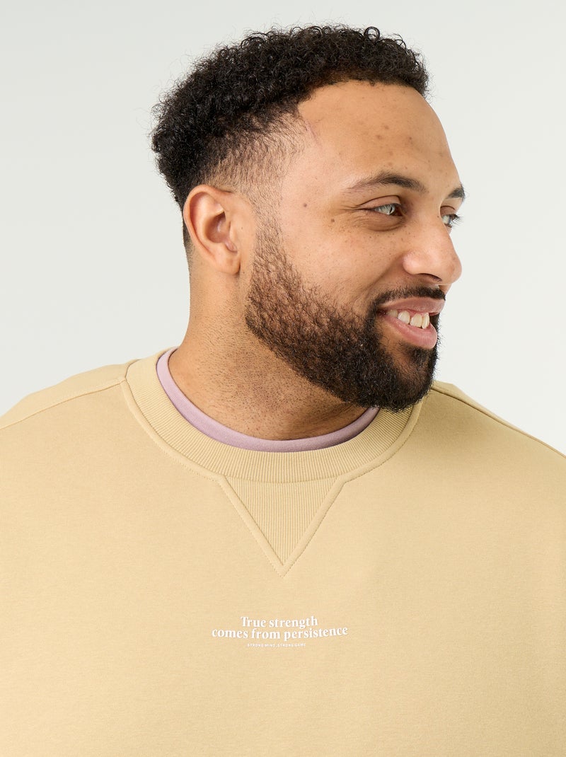 Sweatshirt de moletão com inscrição Bege - Kiabi