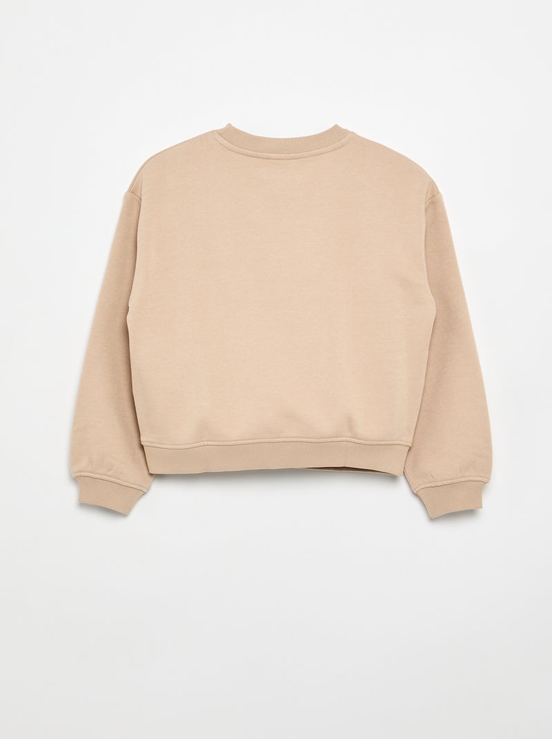 Sweatshirt de moletão estampado no peito Bege - Kiabi